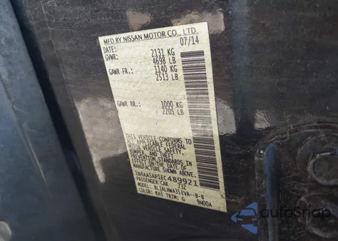 2014 Nissan Maxima 3.5 Sv from USA, damaged, VIN 1N4AA5AP1EC489921